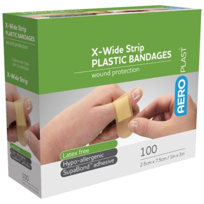 ADHESIVE PLASTIC DRESSING STRIPS EXTRA-WIDE PKT 100