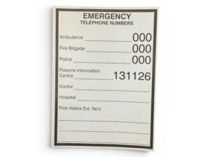 First Aid Emergency contacts sticker